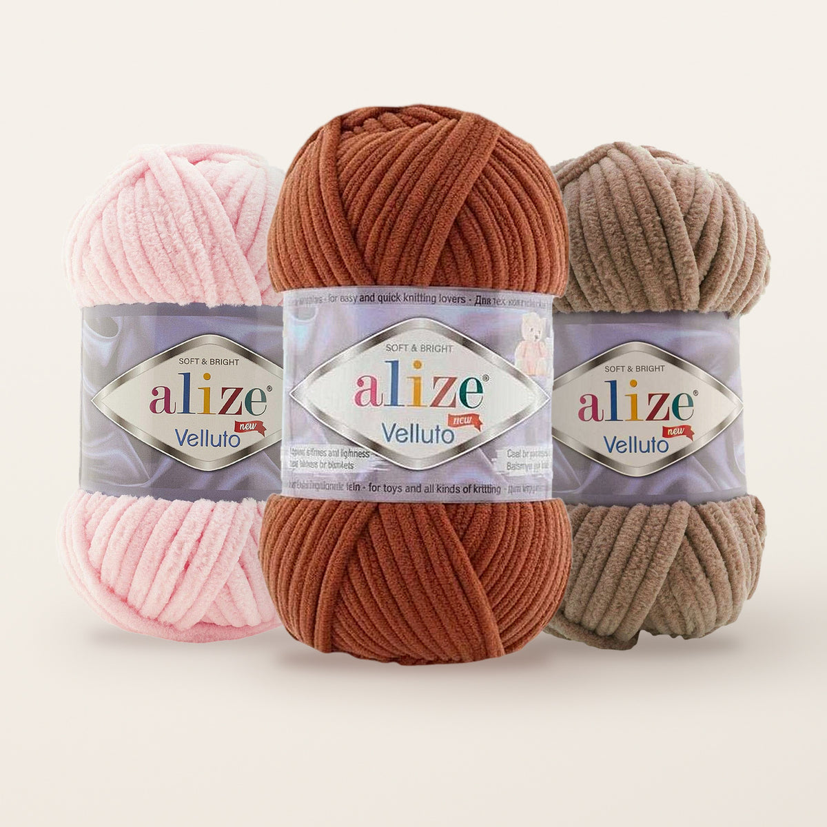 Alize Velluto chenille yarn – Blush, Terra and Tobacco Brown