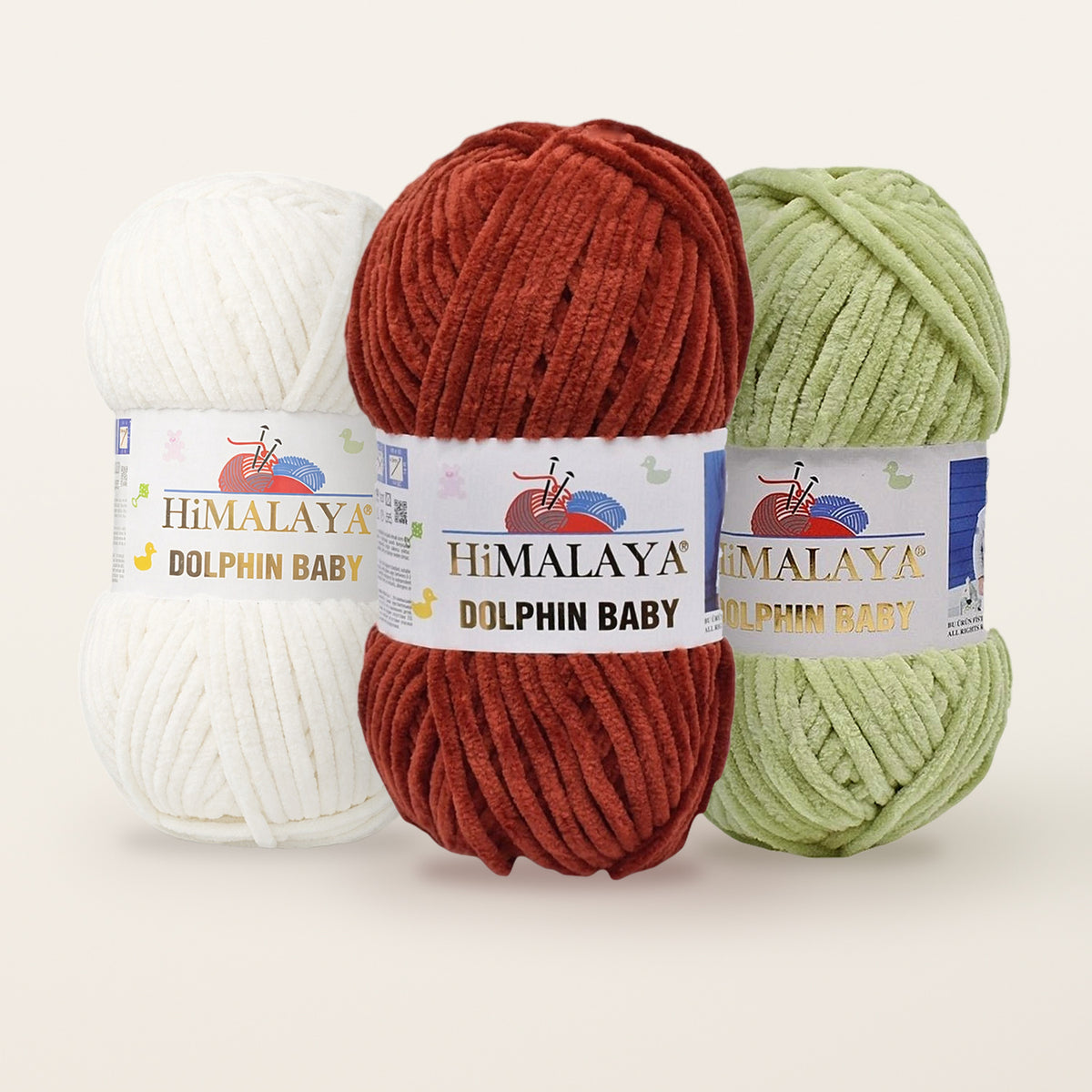 HiMALAYA Dolphin Baby chenille yarn – Off White, Brick and Sage