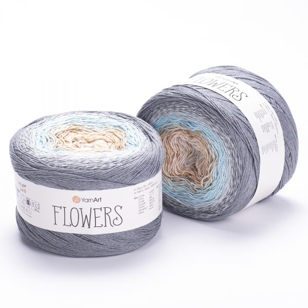 YarnArt Flowers 268 Powder Blue & Mocha – cotton acrylic gradient cake yarn
