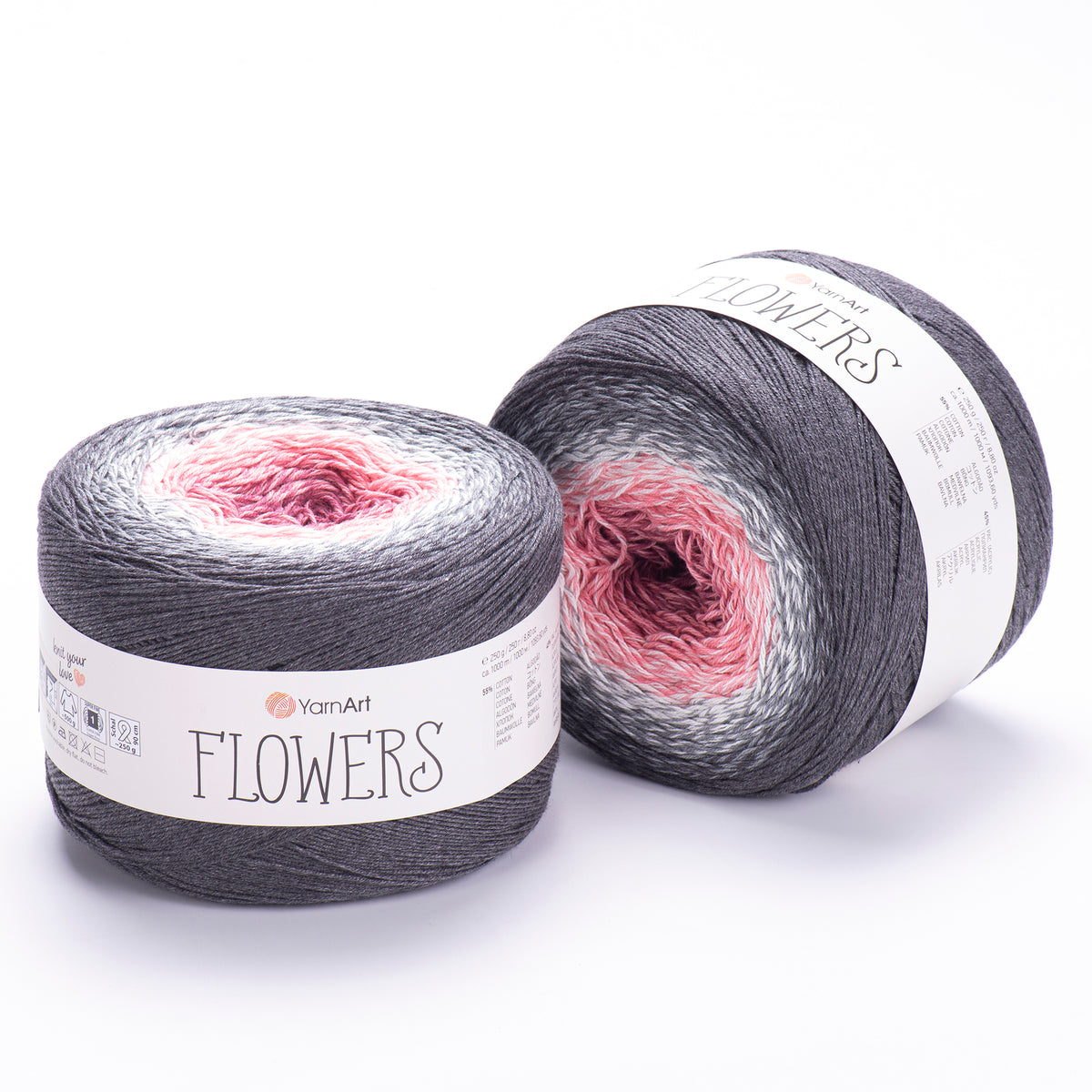 YarnArt Flowers 279 Slate & Light Grey – cotton acrylic gradient cake yarn