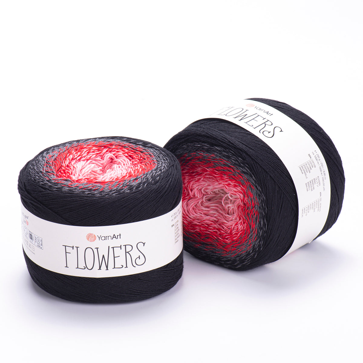 YarnArt Flowers 282 Anthracite & Old Rose – cotton acrylic gradient cake yarn