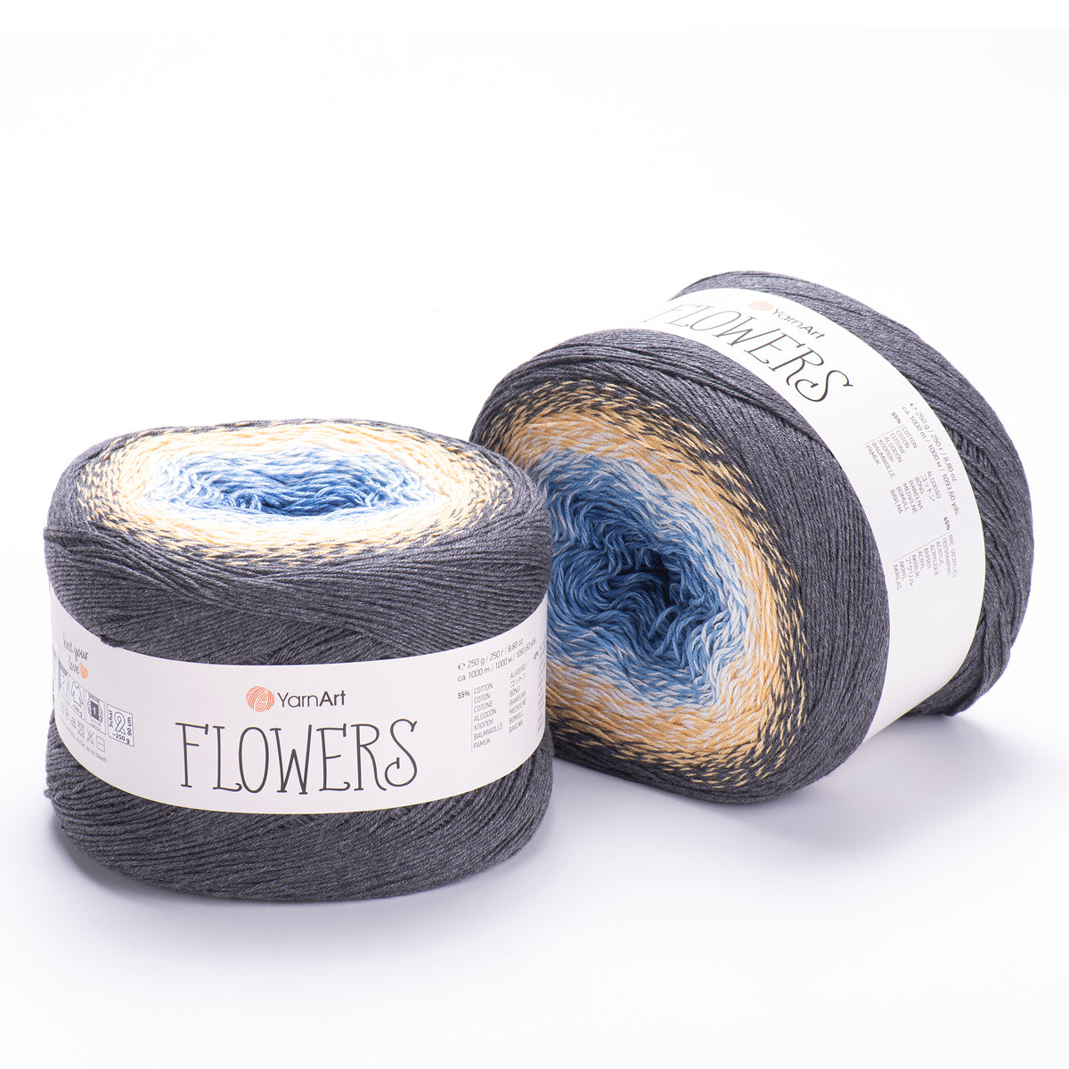 YarnArt Flowers 287 Steel Blue & Latte – cotton acrylic gradient cake yarn