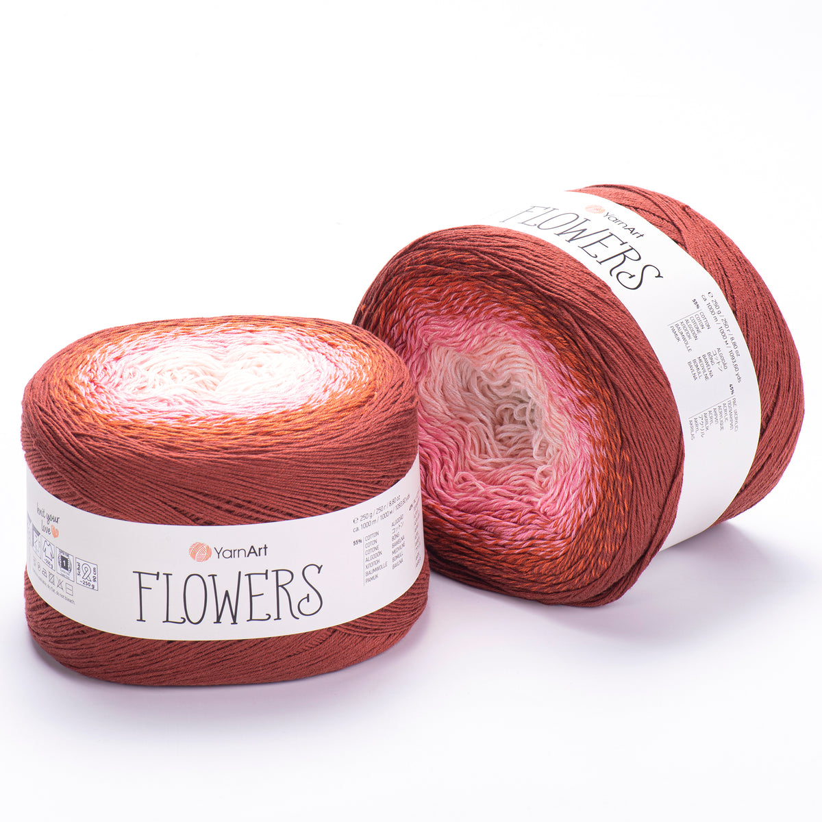 YarnArt Flowers 288 Dusty Rose & Brick – cotton acrylic gradient cake yarn