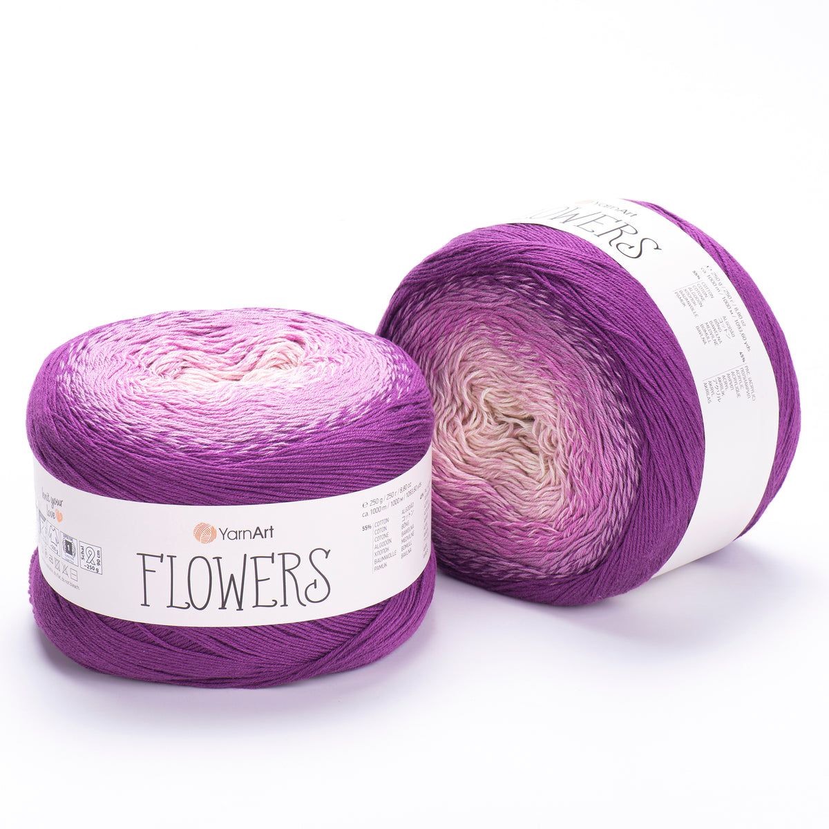YarnArt Flowers 290 Amethyst & Powder Pink – cotton acrylic gradient cake yarn
