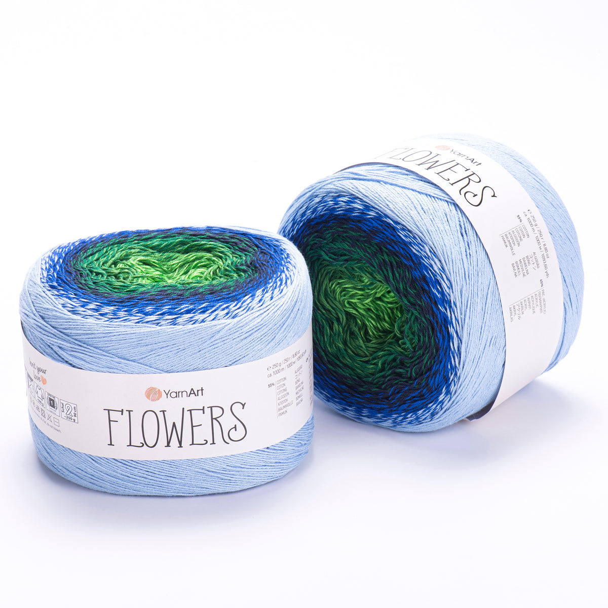 YarnArt Flowers 306 Deep Green & Sapphire – cotton acrylic gradient cake yarn