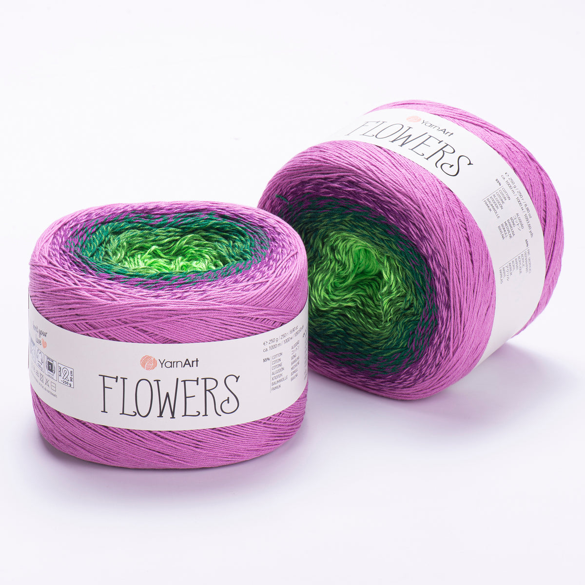 YarnArt Flowers 313 Deep Green & Green – cotton acrylic gradient cake yarn