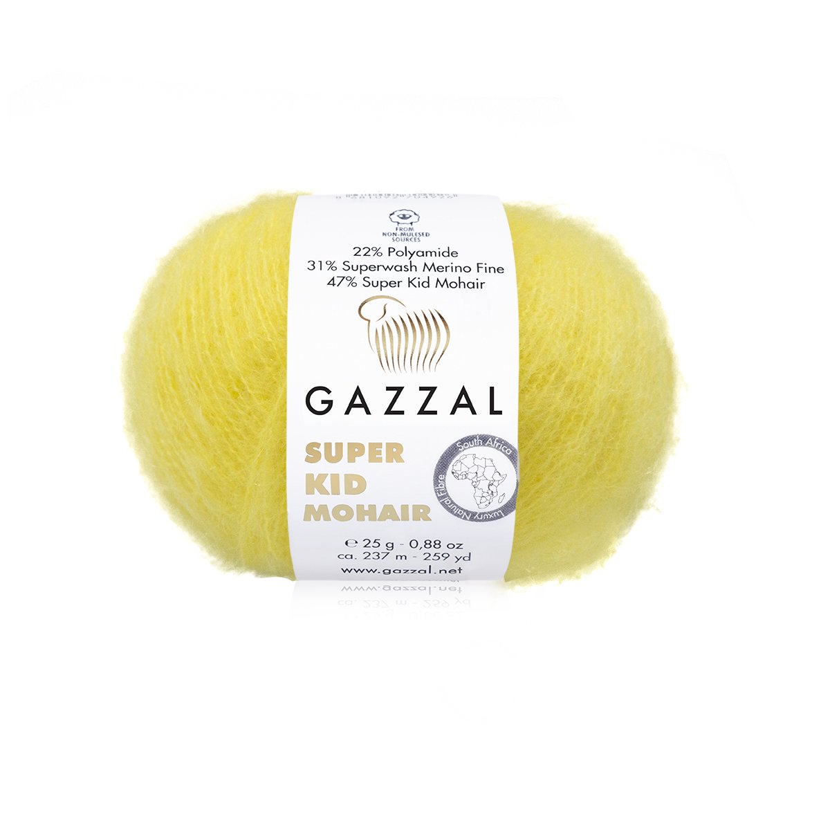 Gazzal Super Kid Mohair 64431 Geltona – moherio siūlai su merino