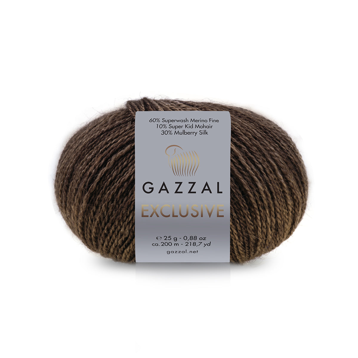 Gazzal Exclusive 9914 Tamsiai ruda – merino vilnos, šilko ir moherio siūlai