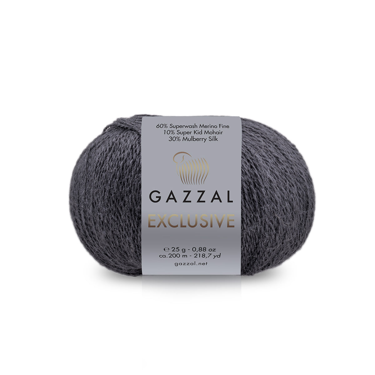 Gazzal Exclusive 9922 Antracitinė – merino vilnos, šilko ir moherio siūlai