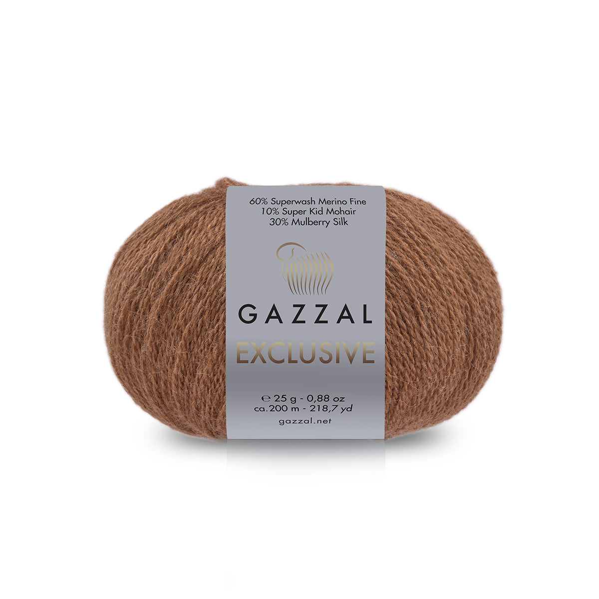 Gazzal Exclusive 9929 Ruda – merino vilnos, šilko ir moherio siūlai
