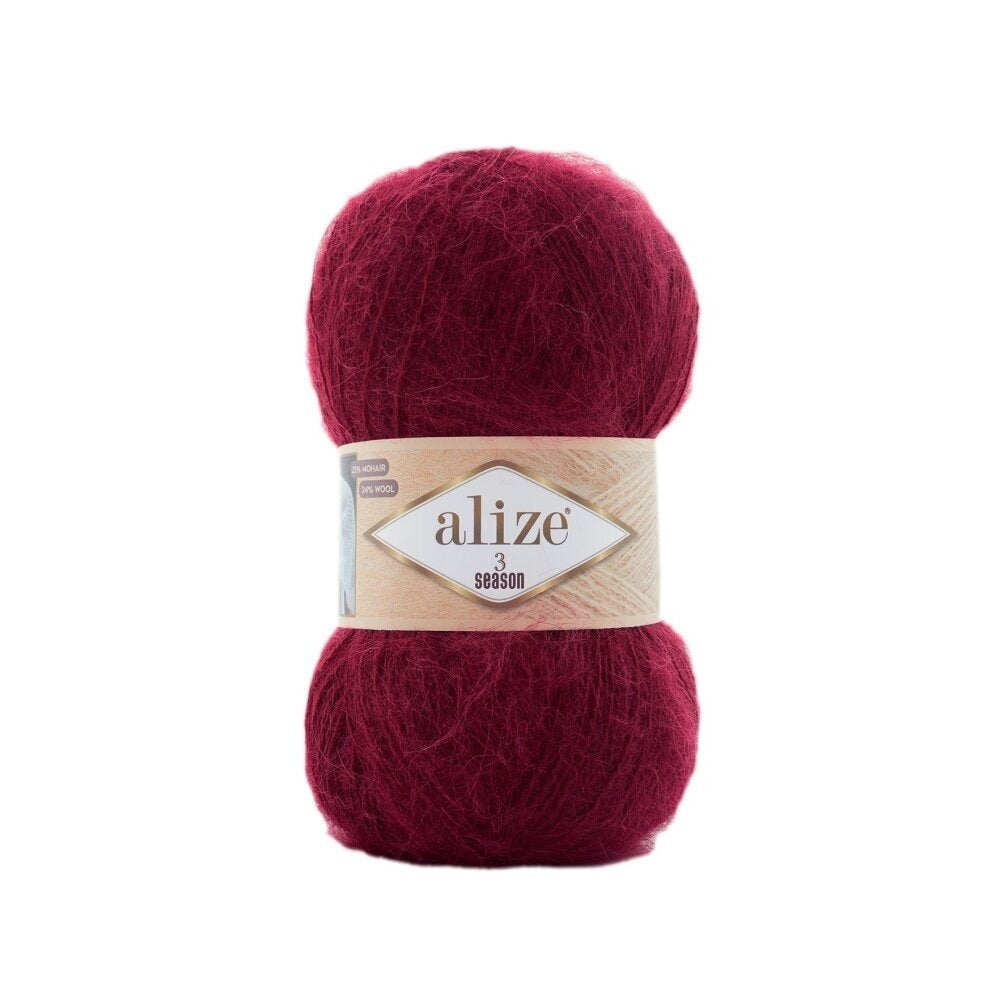 Alize 3 Season 57 Bordo – lengvi akrilo siūlai su moheriu ir vilna