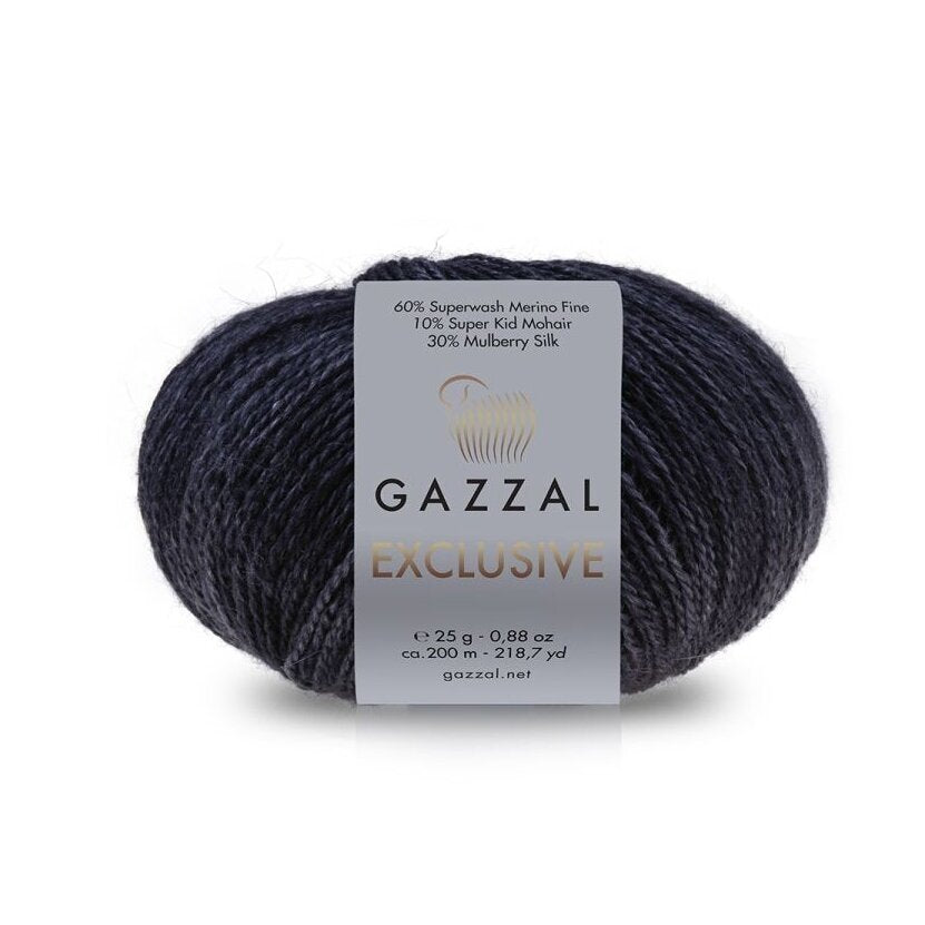 Gazzal Exclusive 9906 Labai tamsiai mėlyna – merino vilnos, šilko ir moherio siūlai
