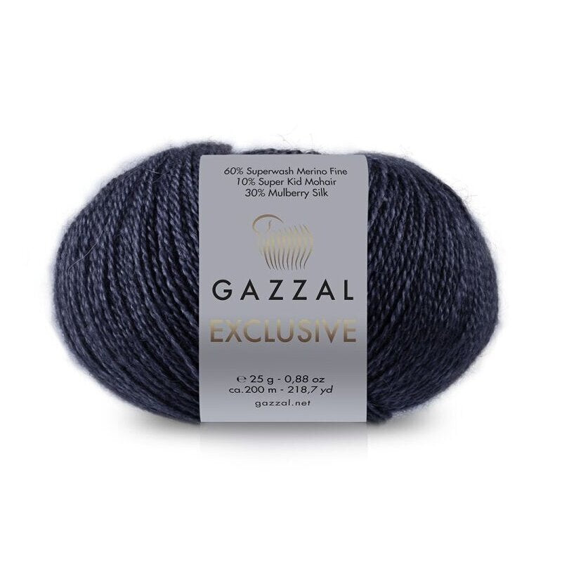 Gazzal Exclusive 9907 Tamsiai mėlyna – merino vilnos, šilko ir moherio siūlai