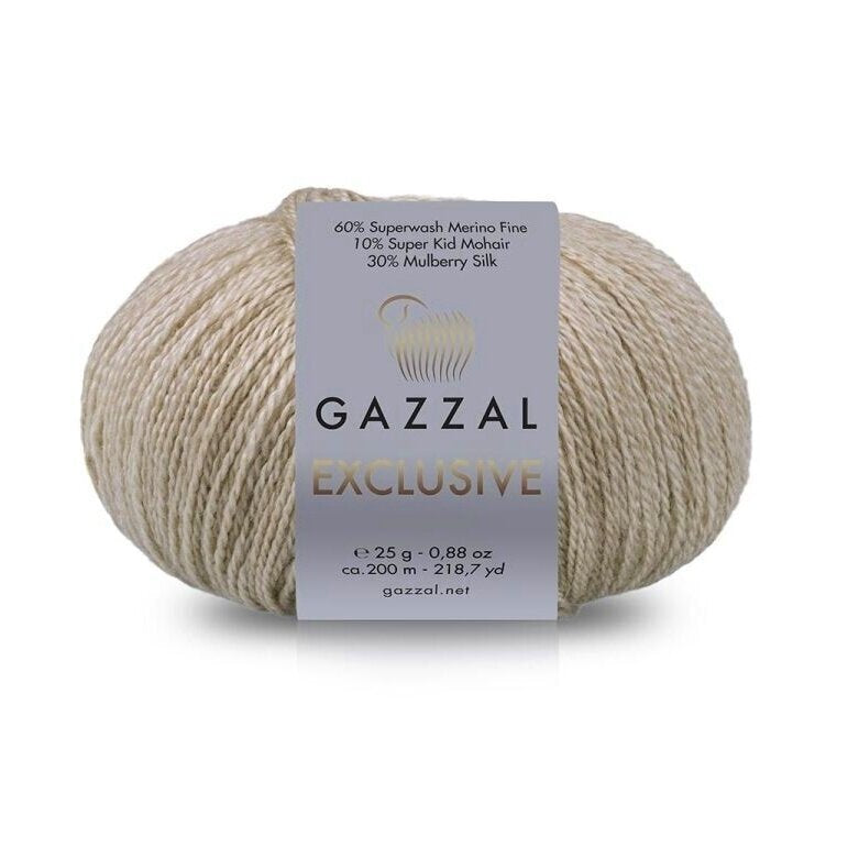 Gazzal Exclusive 9901 Bežinė – merino vilnos, šilko ir moherio siūlai