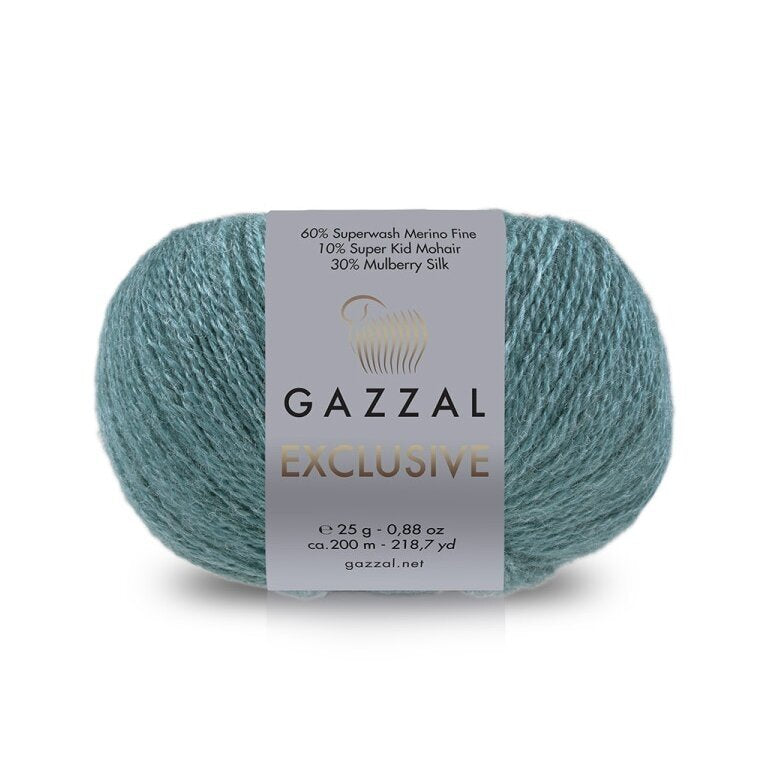 Gazzal Exclusive 9935 Žalsvai mėlyna – merino vilnos, šilko ir moherio siūlai