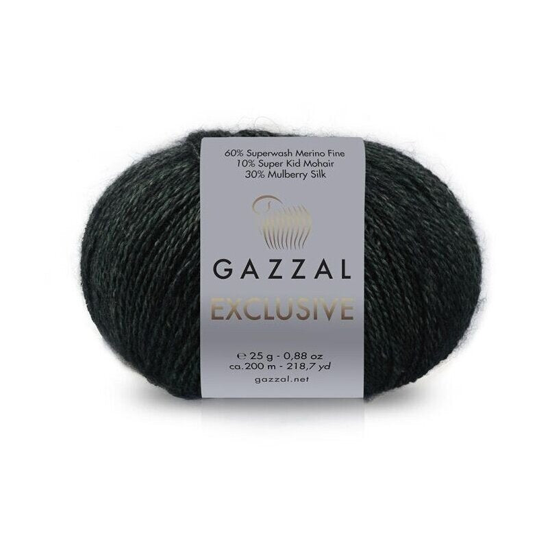 Gazzal Exclusive 9913 Juoda – merino vilnos, šilko ir moherio siūlai