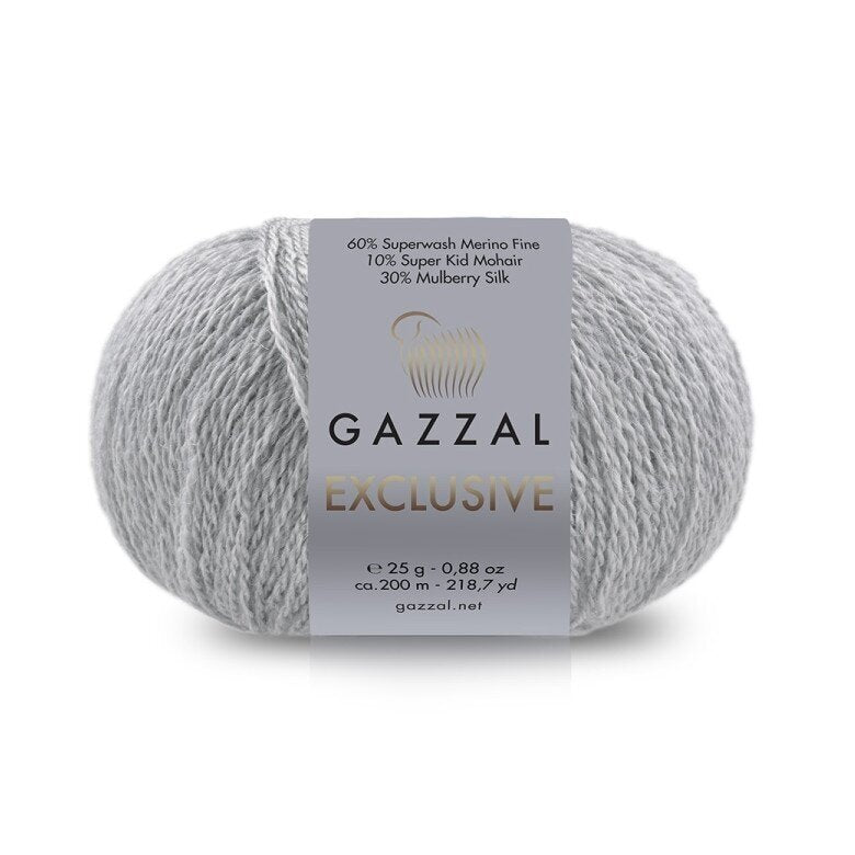 Gazzal Exclusive 9921 Pilka – merino vilnos, šilko ir moherio siūlai
