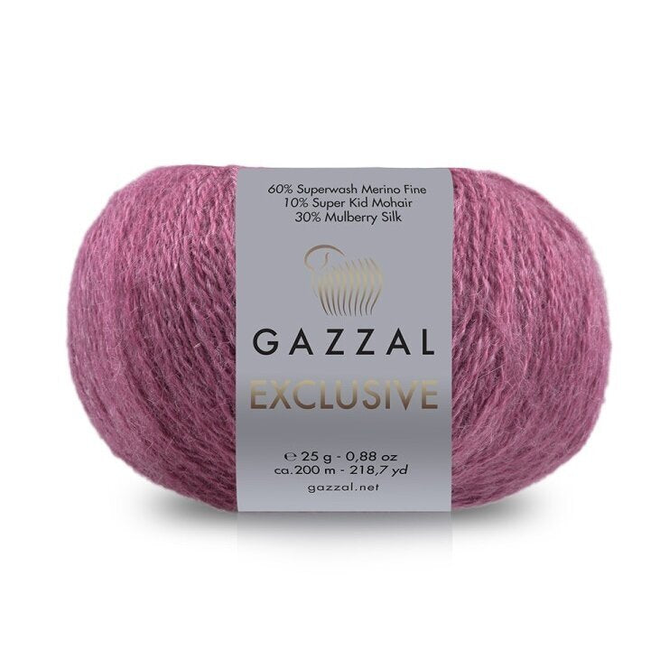 Gazzal Exclusive 9940 Tamsiai rožinė – merino vilnos, šilko ir moherio siūlai