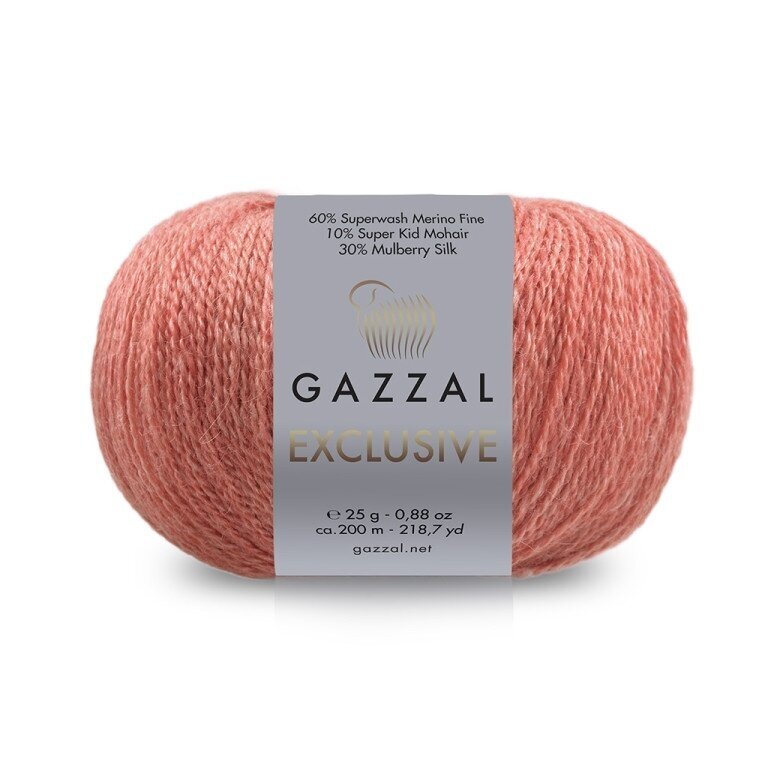 Gazzal Exclusive 9943 Lašišinė – merino vilnos, šilko ir moherio siūlai