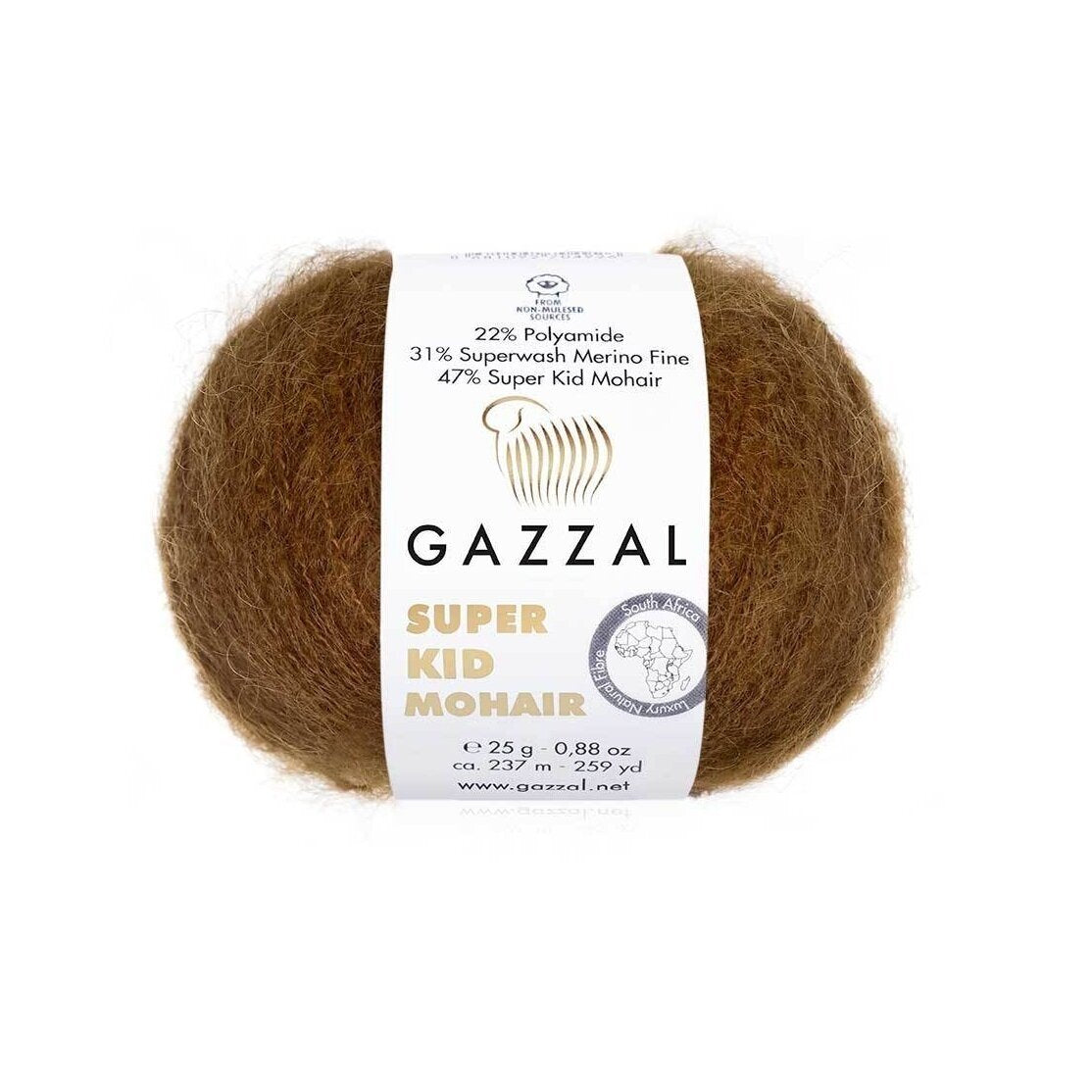 Gazzal Super Kid Mohair 64401 Ruda – moherio siūlai su merino