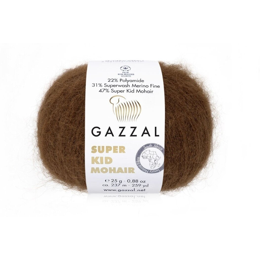 Gazzal Super Kid Mohair 64400 Tamsiai ruda – moherio siūlai su merino