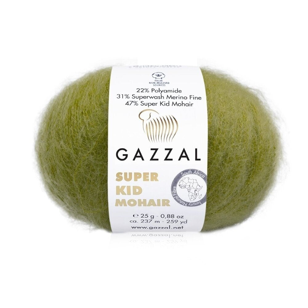 Gazzal Super Kid Mohair 64422 Žalia – moherio siūlai su merino