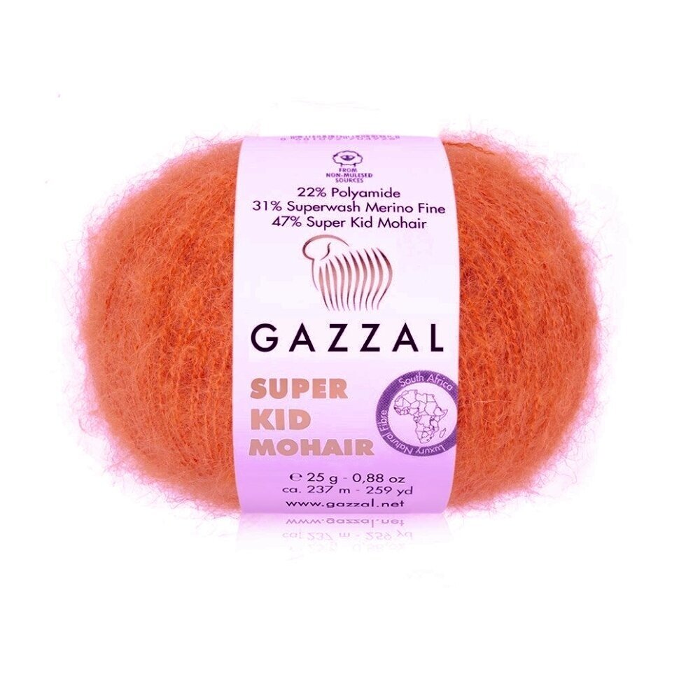 Gazzal Super Kid Mohair 64429 Oranžinė – moherio siūlai su merino