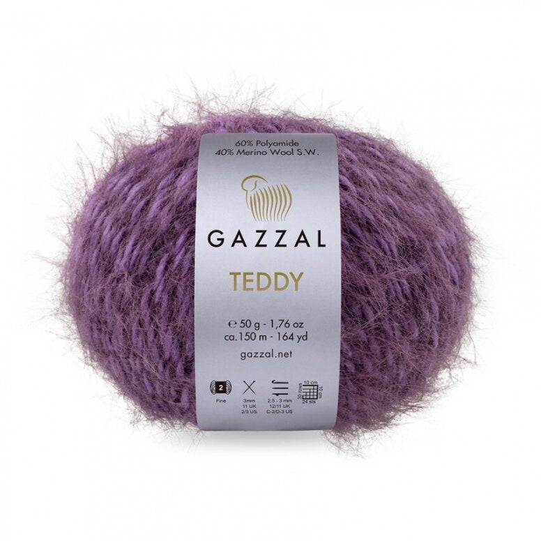 Gazzal Teddy 6552 Plūmju – buklē dzija ar merino vilnu