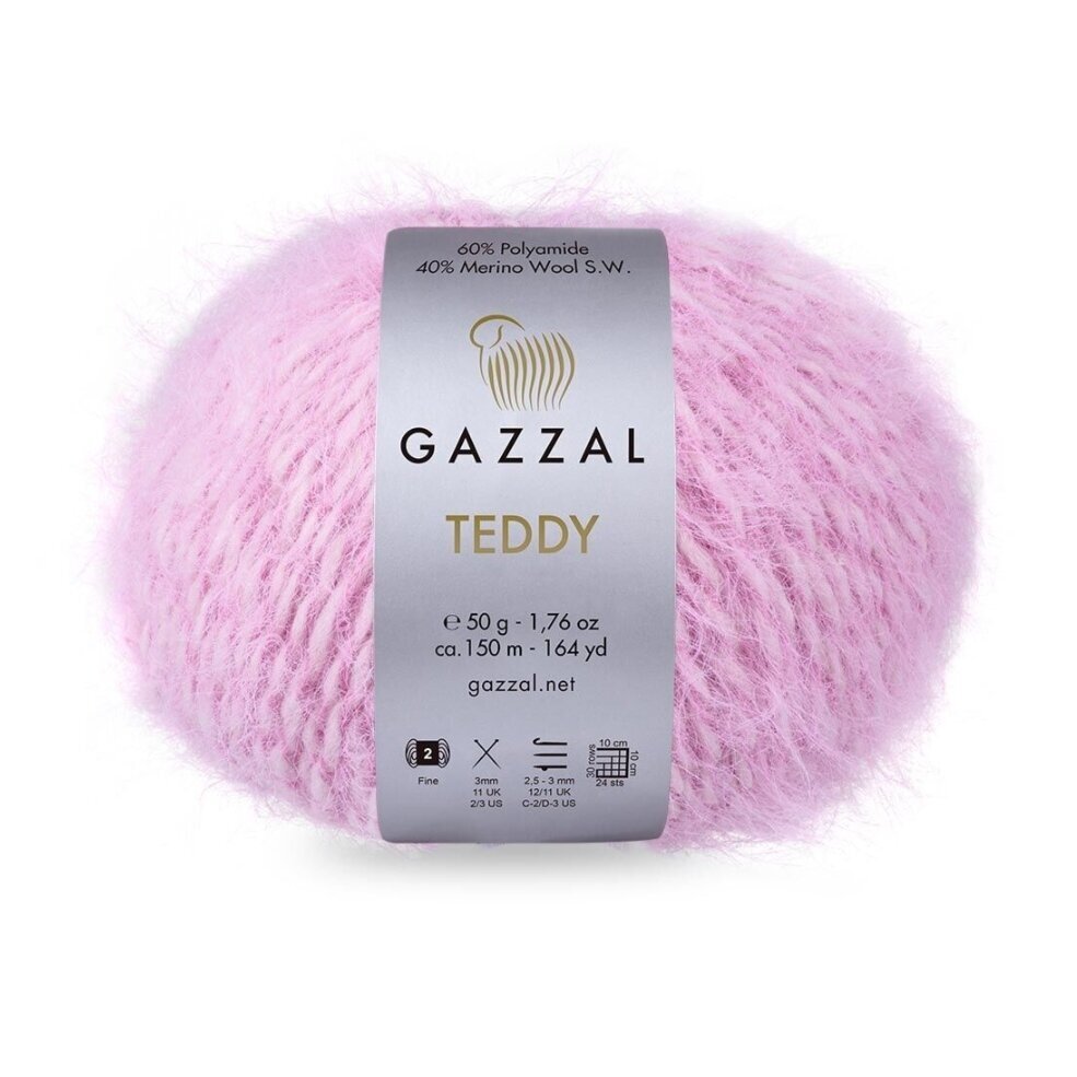 Gazzal Teddy 6547 Gaiši rozā – buklē dzija ar merino vilnu