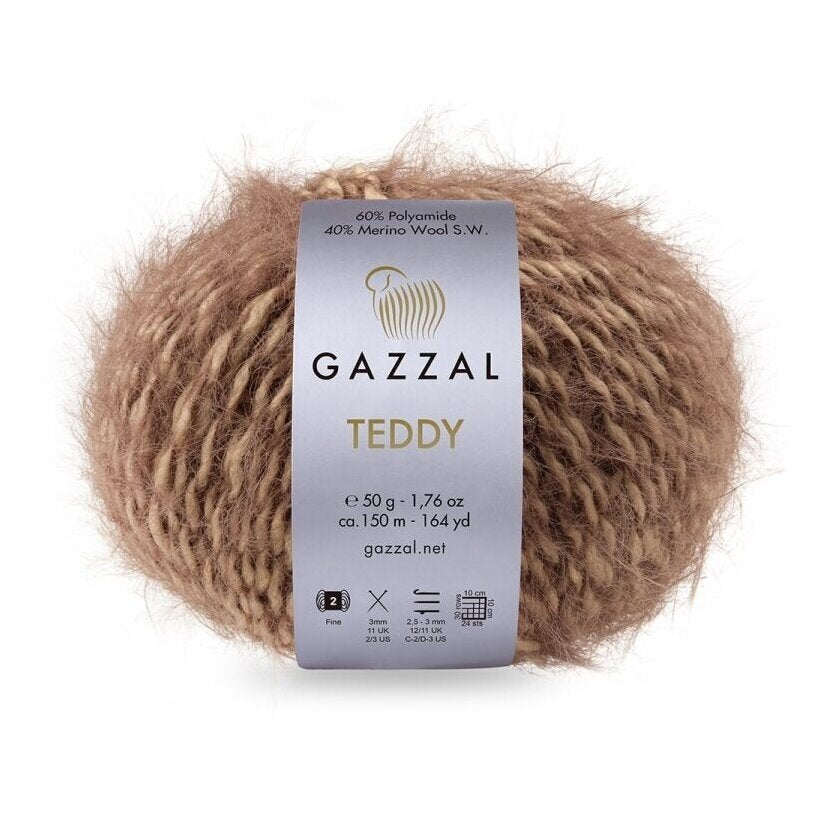 Gazzal Teddy 6540 Brūna – buklē dzija ar merino vilnu