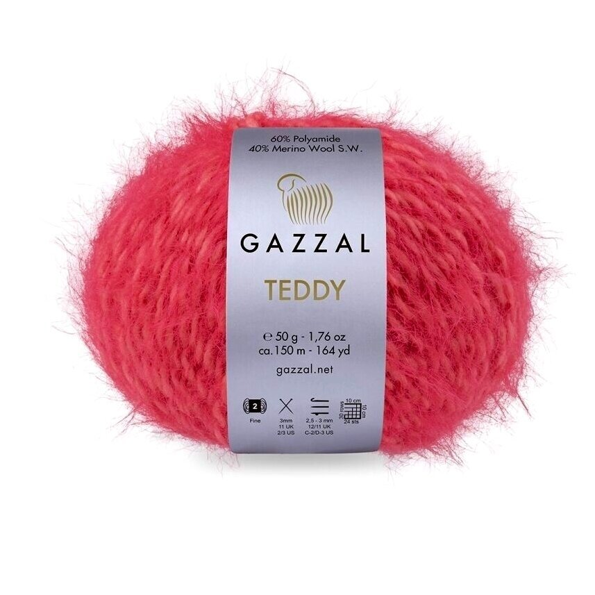 Gazzal Teddy 6542 Arbūza – buklē dzija ar merino vilnu