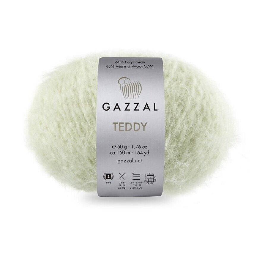 Gazzal Teddy 6554 Krēmkrāsas – buklē dzija ar merino vilnu