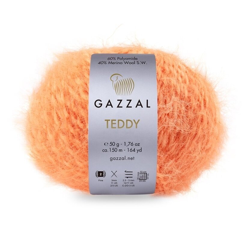 Gazzal Teddy 6544 Oranža – buklē dzija ar merino vilnu