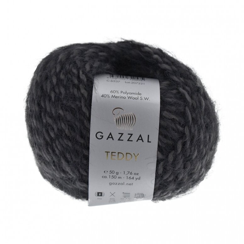 Gazzal Teddy 6537 Antracīta – buklē dzija ar merino vilnu
