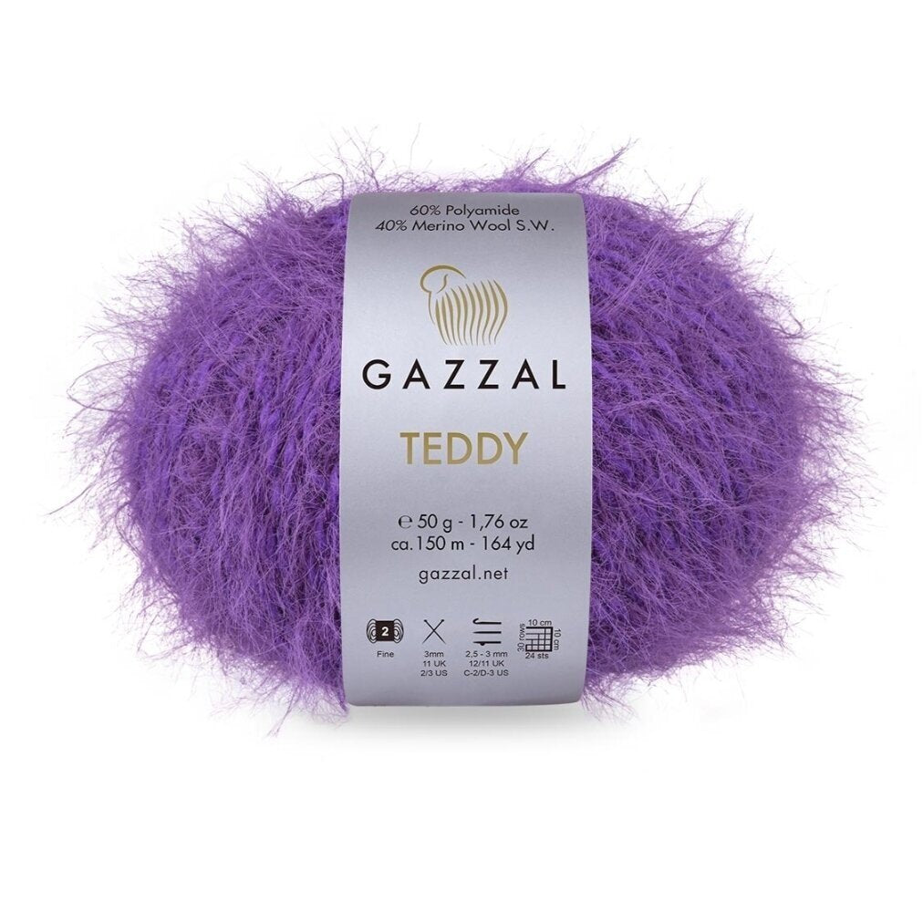 Gazzal Teddy 6550 Violeta – buklē dzija ar merino vilnu