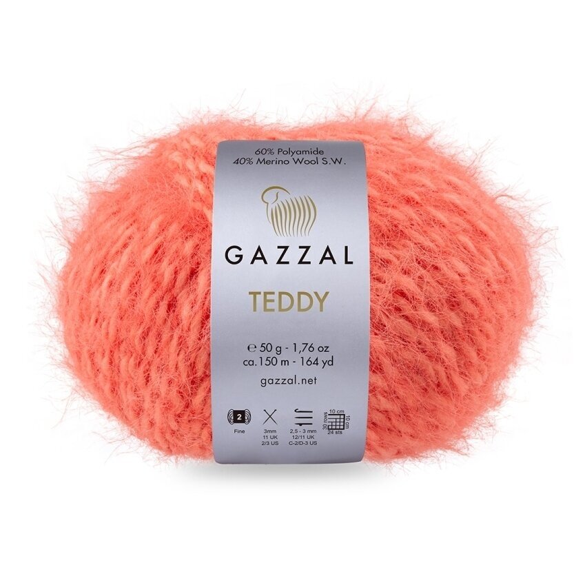 Gazzal Teddy 6543 Koraļļu – buklē dzija ar merino vilnu