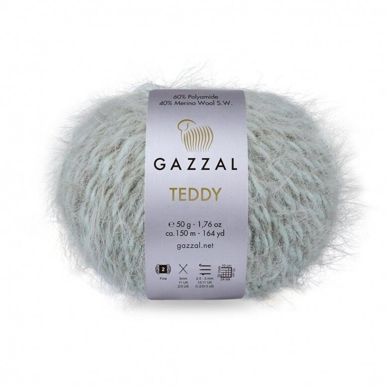 Gazzal Teddy 6535 Pelēka – buklē dzija ar merino vilnu