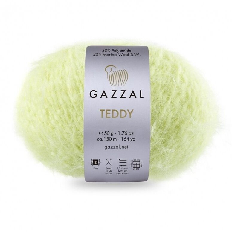 Gazzal Teddy 6533 Pistāciju – buklē dzija ar merino vilnu
