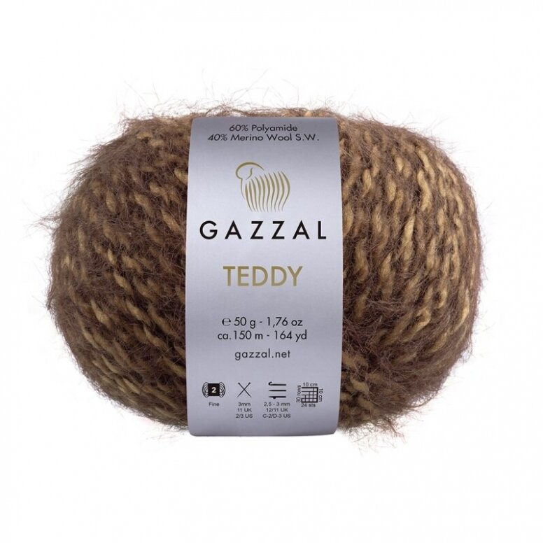 Gazzal Teddy 6541 Mokas – buklē dzija ar merino vilnu