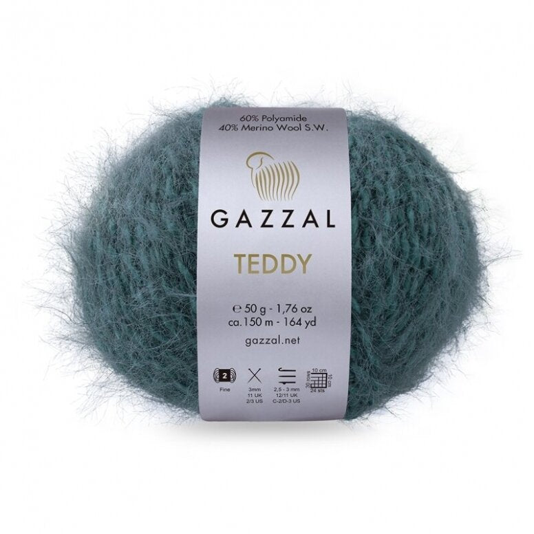 Gazzal Teddy 6560 Tumši zilzaļa – buklē dzija ar merino vilnu
