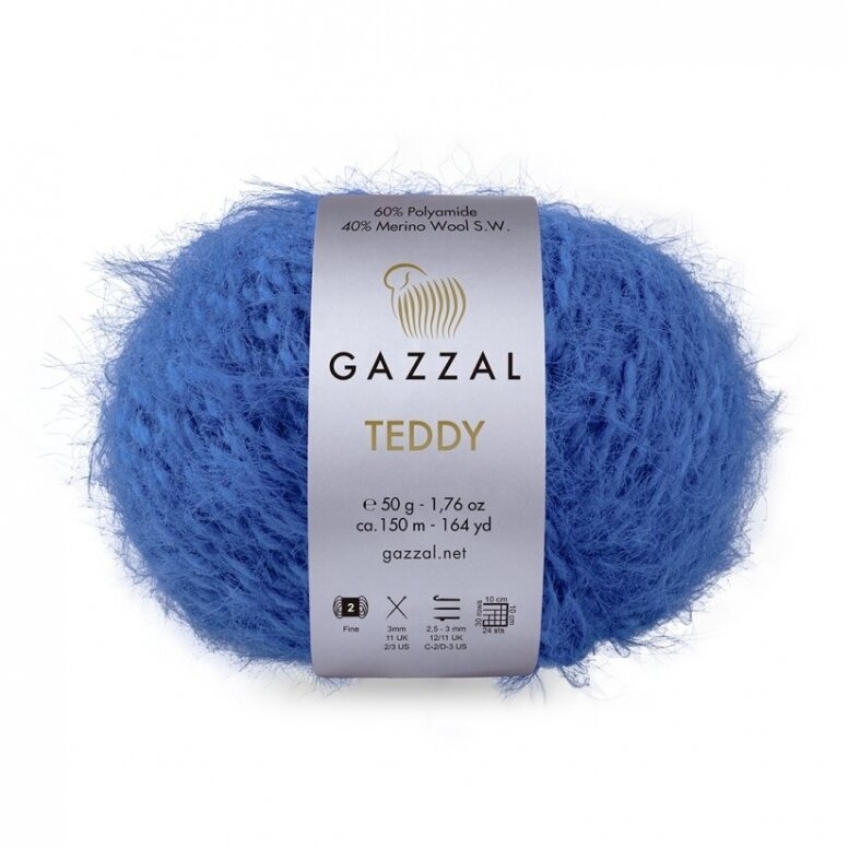 Gazzal Teddy 6563 Karaliski zila – buklē dzija ar merino vilnu