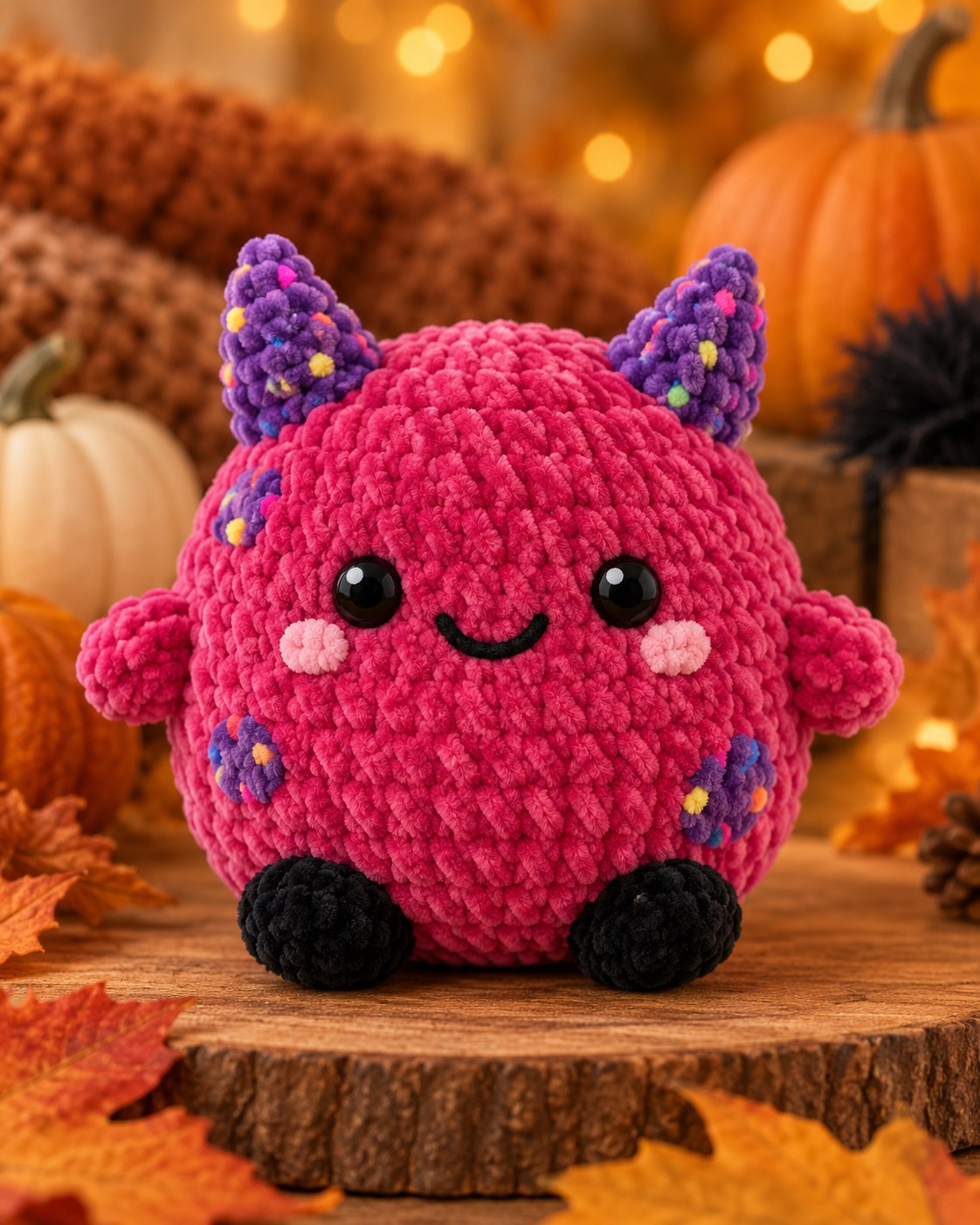 Idea: round raspberry crochet monster – inspiration only, no pattern included