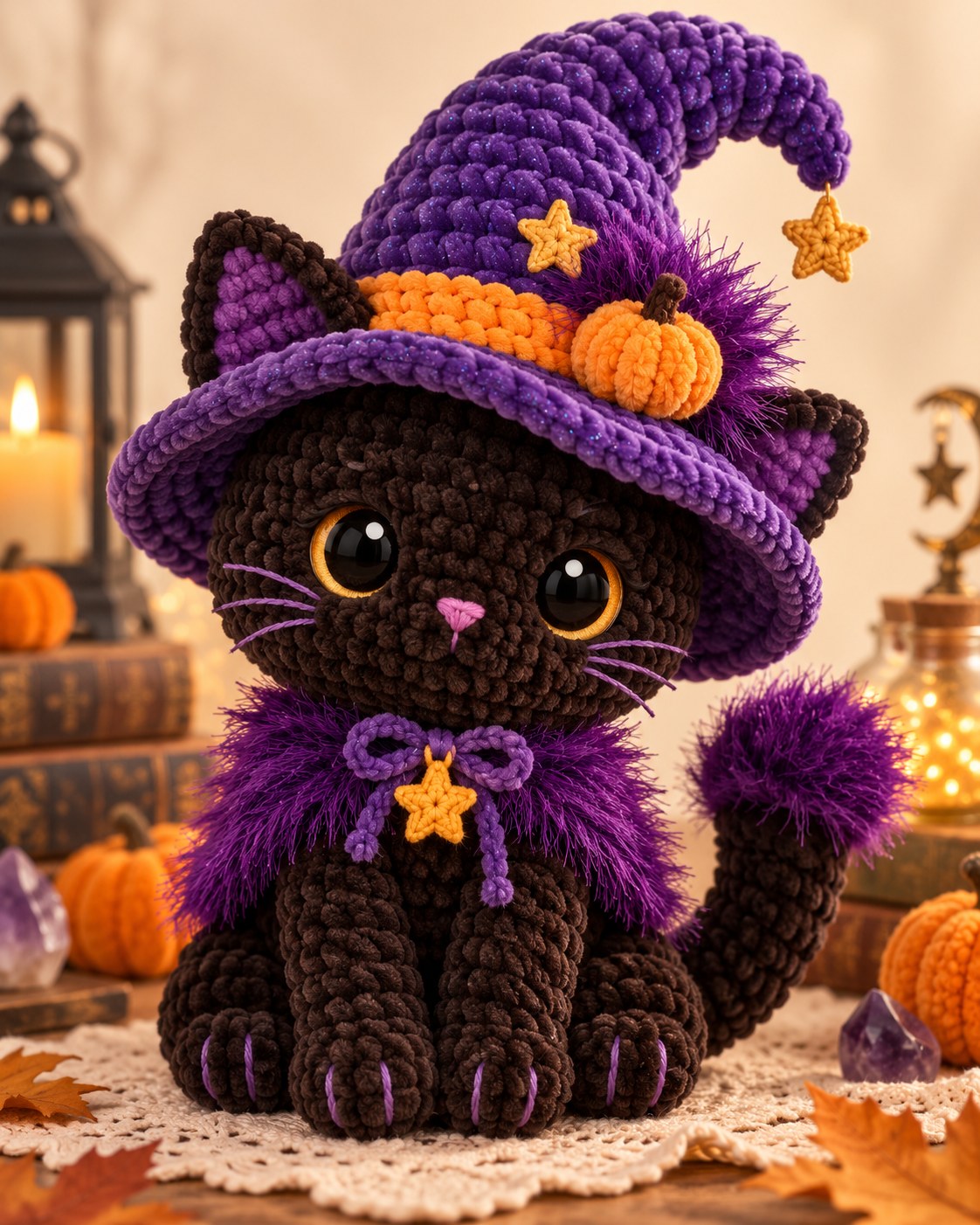 Idea: crochet black cat in a witch hat – inspiration only, no pattern included