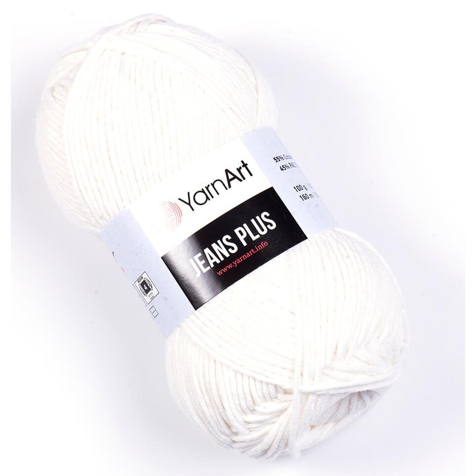 YarnArt Jeans Plus 01 Белый – толстая пряжа из хлопка с акрилом