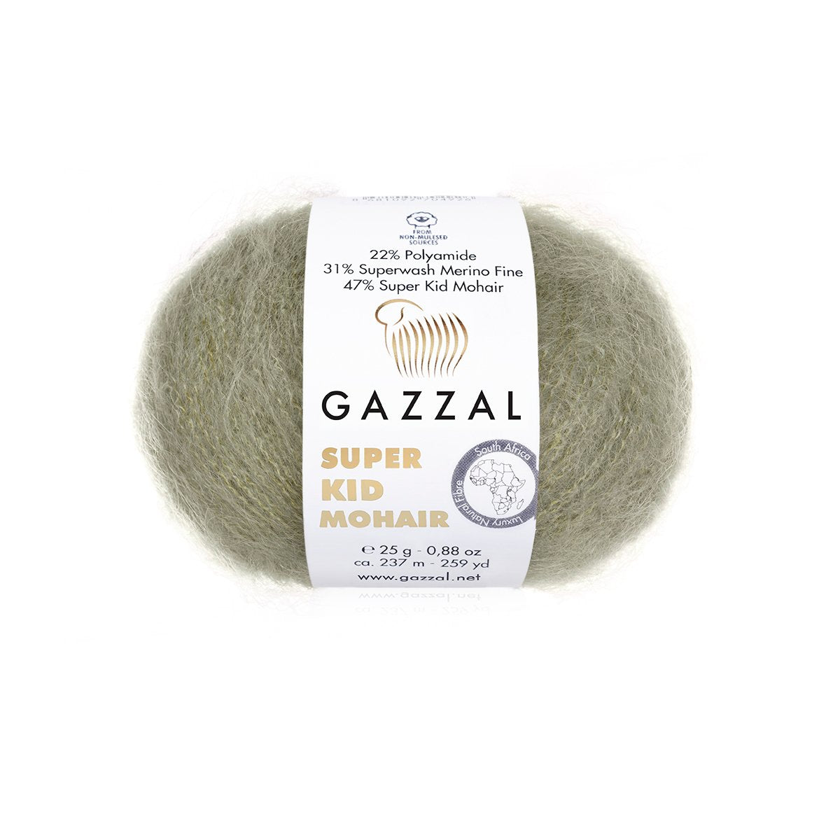 Gazzal Super Kid Mohair 64407 Pilkšvai žalia – moherio siūlai su merino