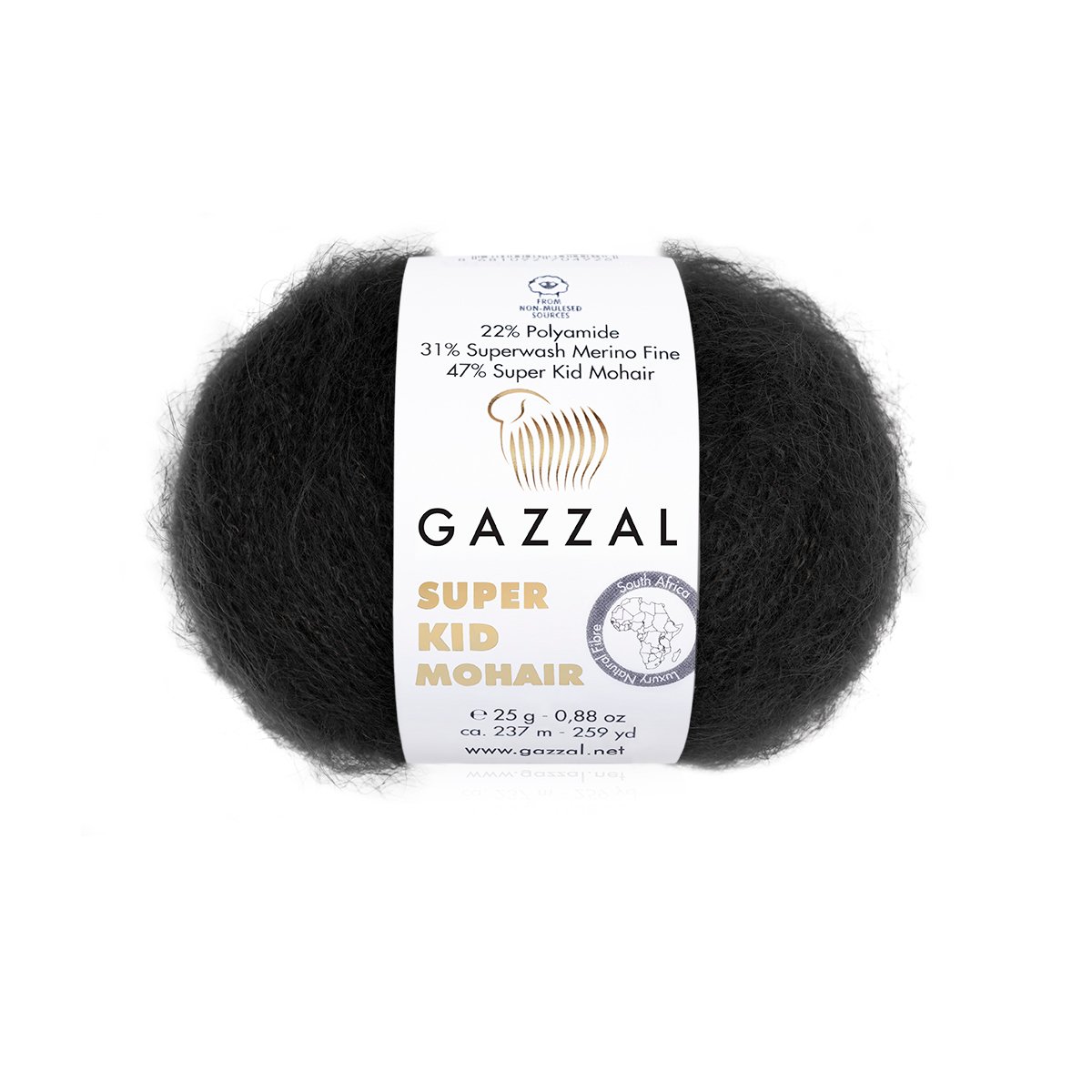 Gazzal Super Kid Mohair 64409 Juoda – moherio siūlai su merino