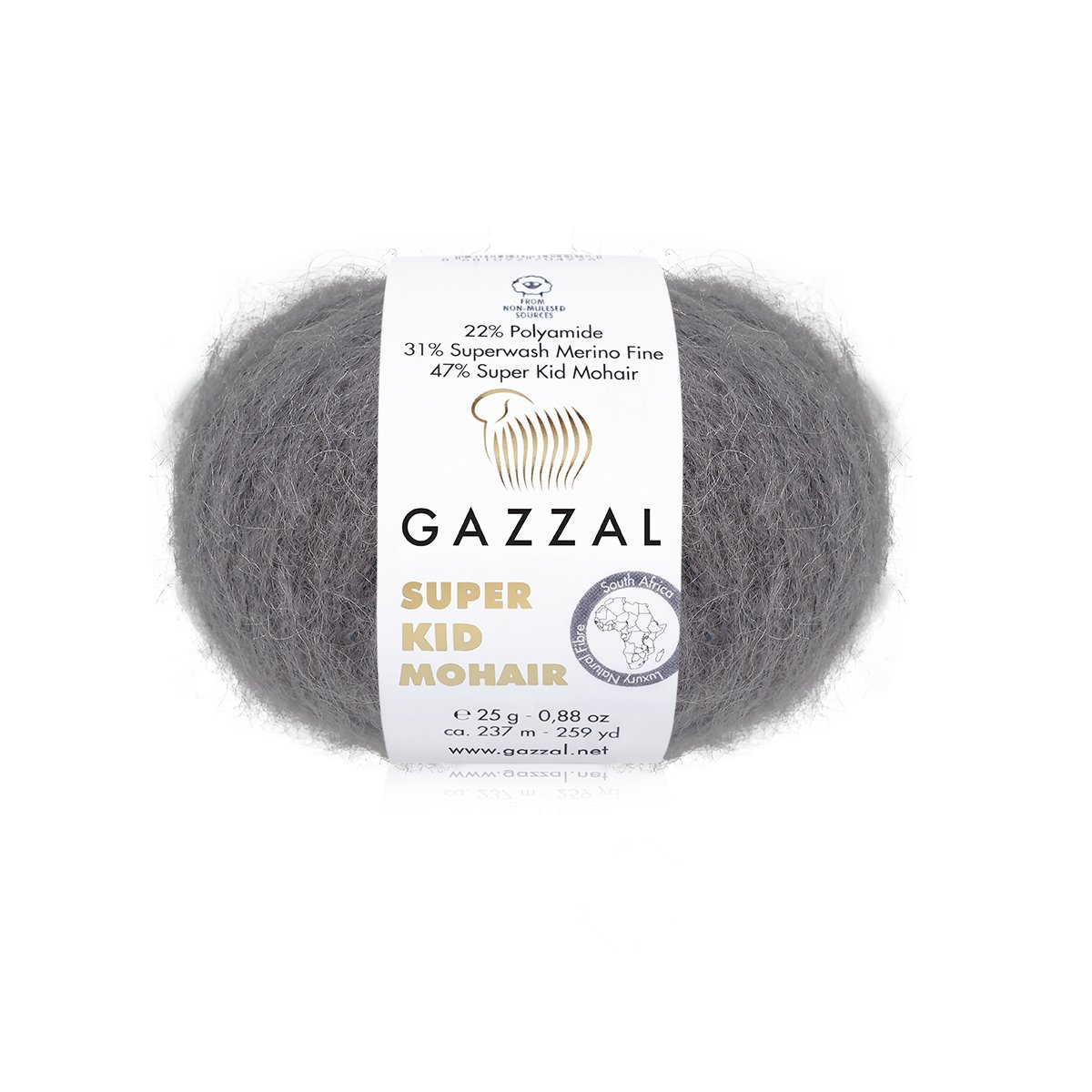 Gazzal Super Kid Mohair 64433 Anglies pilka – moherio siūlai su merino