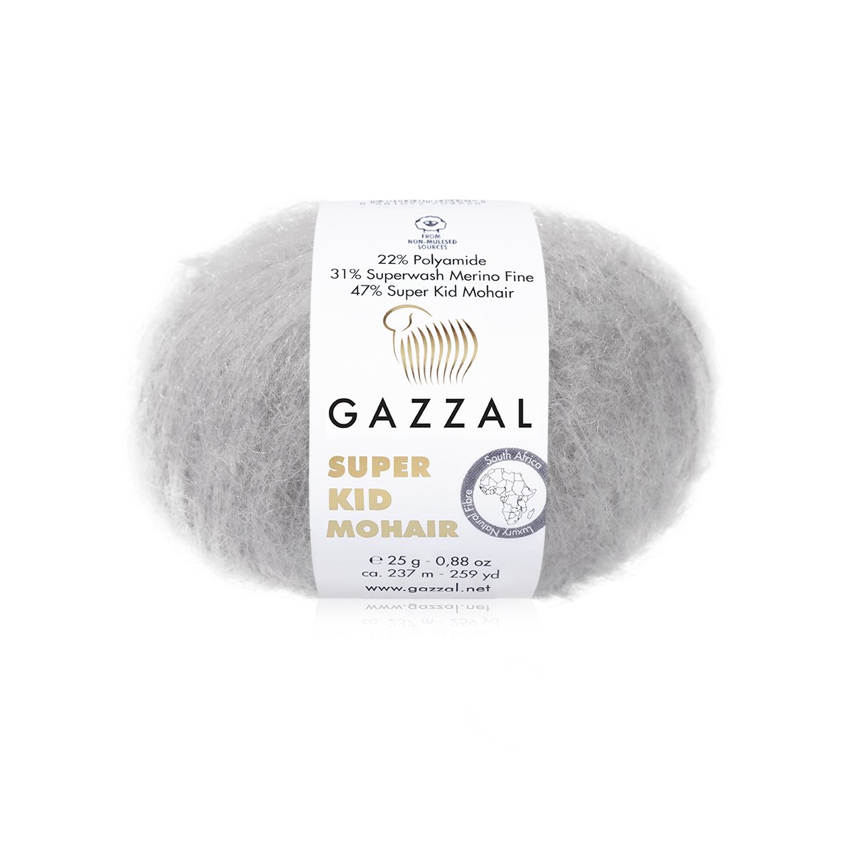 Gazzal Super Kid Mohair 64435 Pilka – moherio siūlai su merino