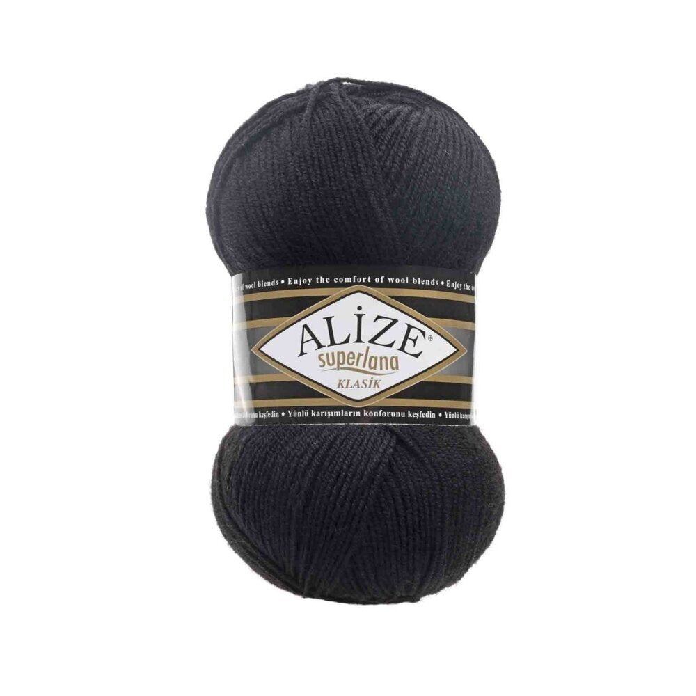 Alize Superlana Klasik 60 Чёрный – пряжа из акрила с шерстью