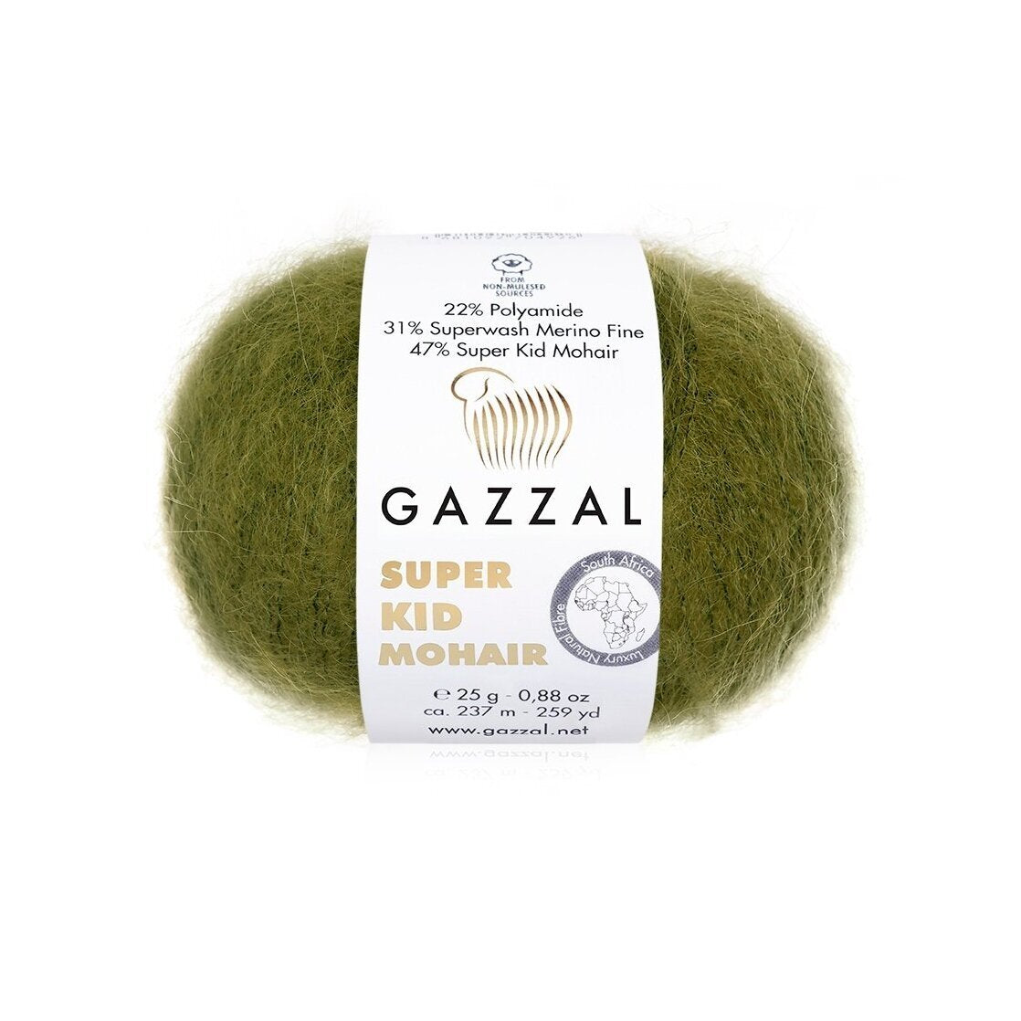 Gazzal Super Kid Mohair 64402 Tamsių alyvuogių – moherio siūlai su merino